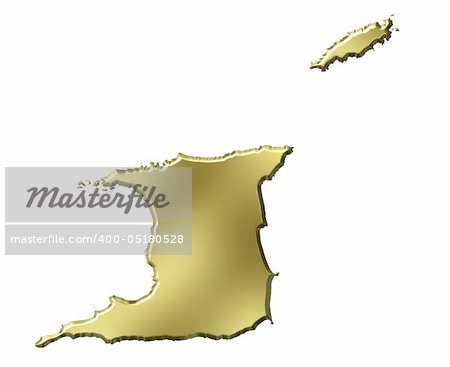 Trinidad and Tobago 3d golden map isolated in white