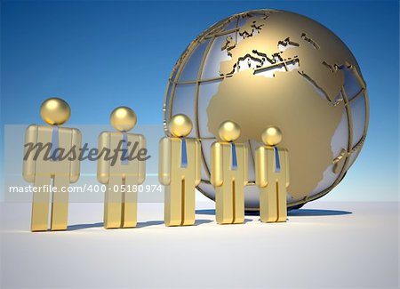 Businessman icons standing near Earth globe showing Europe and Africa