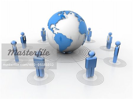 Conceptual network of people surrounding Earth globe