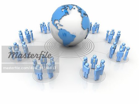 Conceptual network of people surrounding Earth globe