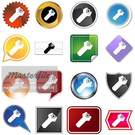 Wrench bolt icon set isolated on a white background.