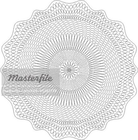 This image has been created by GuardSoft guilloche designers and is authoring.   This image is optimized for printing, and has been tested on various types of RIP-processors (both soft- and hardware). This image can be used in any vector editor.  The rosette is extra large (~42 mm).  Type: "simple".  The rosette is represented on the gray-filled ground object in two variants: against the white-fil