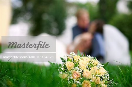 Wedding kiss, wedding bouquet, summer