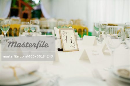 Elegant tables  set up for a wedding banquet