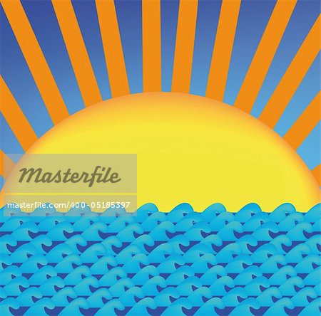 nice illustration of big sun over blue sea