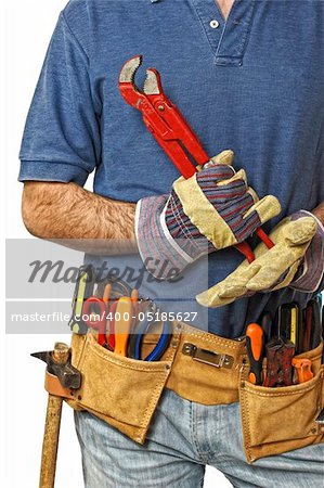 detail on toolbelt of caucasian manual worker
