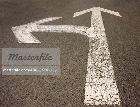 White arrow on the road pointing in two directions