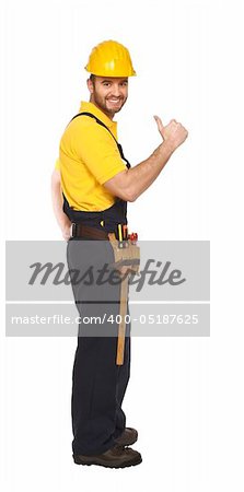 portrait of caucasian young manual worker positive pose isolated on white background