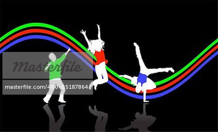 dancing people with reflection, vector illustration