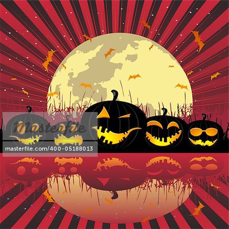 Halloween pumpkins under the moon, vector illustration for your design