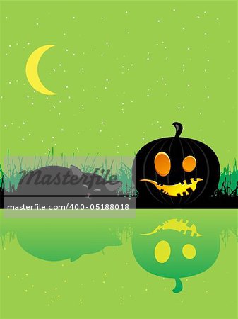 Halloween pumpkin and cat, sleeping under the moon, vector illustration for your design.