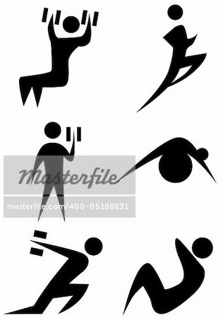 Exercise stick figure icon set isolated on a white background.