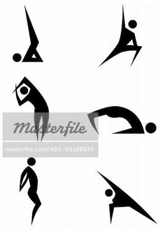 Yoga stick figure icon set isolated on a white background.