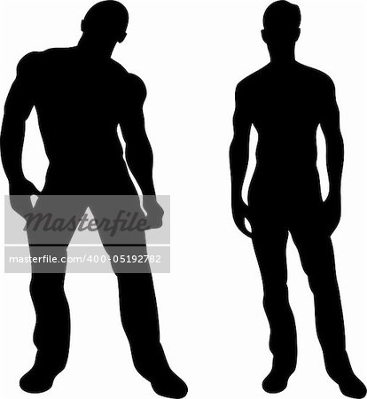 2 sexy men silhouettes on white background. Editable Vector Image