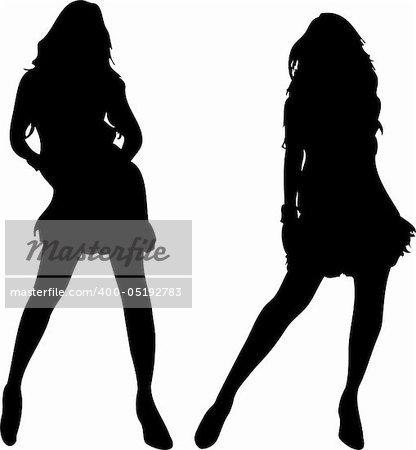 2 sexy Women silhouettes on white background. Editable Vector Image