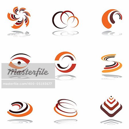 Design elements in warm colors. Set 4. Vector art in Adobe illustrator EPS format, compressed in a zip file. The different graphics are all on separate layers so they can easily be moved or edited individually. The document can be scaled to any size without loss of quality.