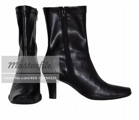 Pair of black leather women boots isolated on white