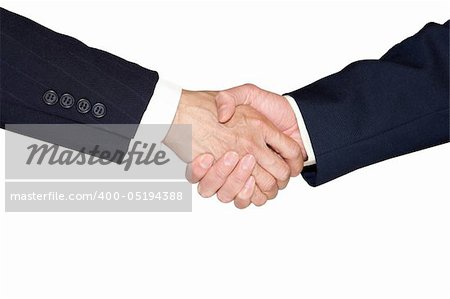 Hand shake between two persons isolated on white