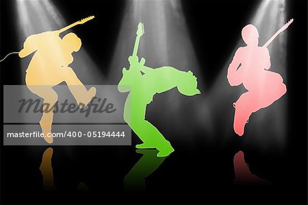 The musical group play on the scene, color silhouettes