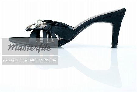 Side view high heel black female shoes isolated on white background.