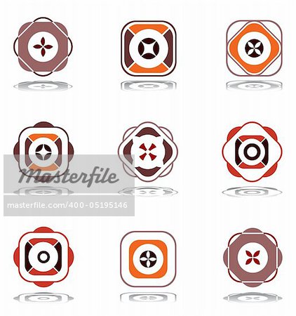 Design elements in warm colors. Set 7. Vector art in Adobe illustrator EPS format, compressed in a zip file. The different graphics are all on separate layers so they can easily be moved or edited individually. The document can be scaled to any size without loss of quality.