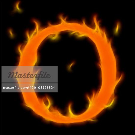 Abstract symbol of alphabet. Flame-simulated on black background.
