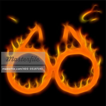 Abstract symbol of glasses. Flame-simulated on black background.