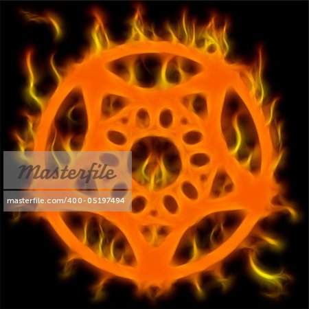 Abstract of mystery pentagram-symbol. Flame-simulated on black background.