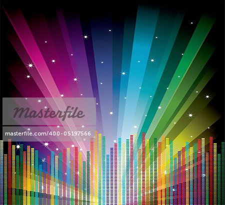 Cool vector illustration with equalizer on rainbow background