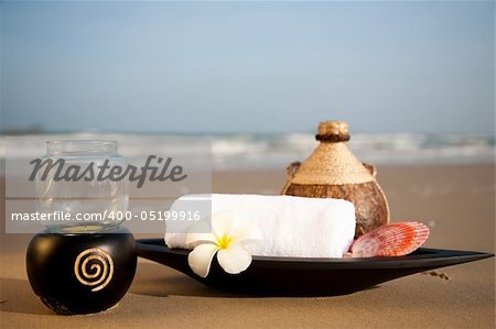 Set of SPA objects on the beach. SPA collection.