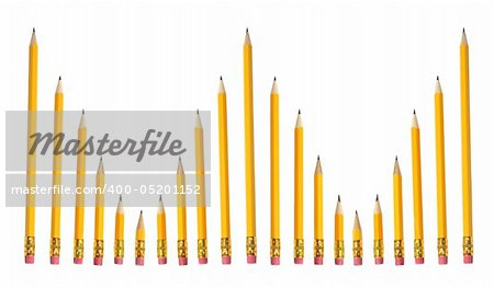 Row of Pencils on Isolated White Background