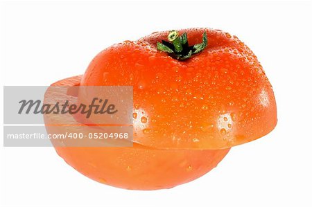 Fresh, Beauty, Ripe - Red Tomato in Drops Isolated on White Background