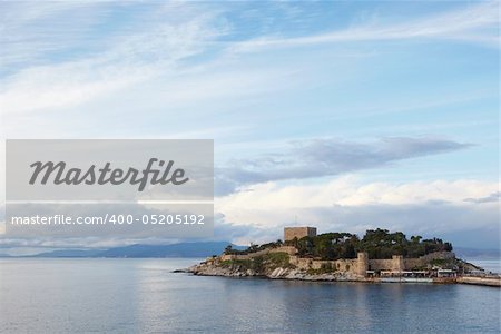 Pigeon Island Fortress, also known as the Pirates castle, in the Kusadasi harbor, on the Aegean coast of Turkey.