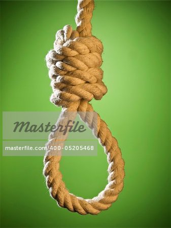 A hangman's noose over a green background.