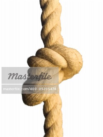 Close up of a knot on a rope. Isolated on white.