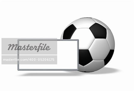 soccer ball and blank white sign - 3d illustration