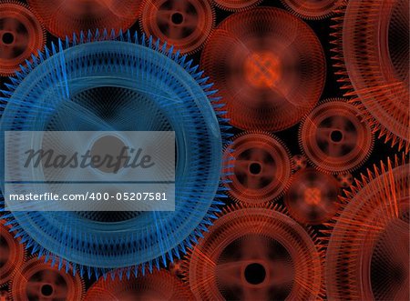 Considerable quantity of gears on a black background