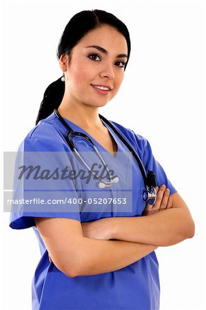 Stock image of female healthcare worker over white background