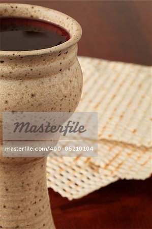 Chalice with red wine and unleavened bread