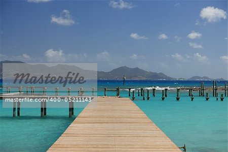 Jetty on tropical paradise Anguilla with view to St. Martin
