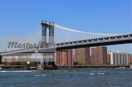 New York City Bridge with view to Manhattan