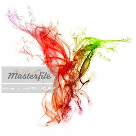 Hummingbird-shaped smoke composition with different colors isolated on a white background. Easy to use and adapt for various other graphic-design works :)