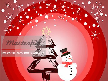 vector illustration of a christmas tree and a snowman