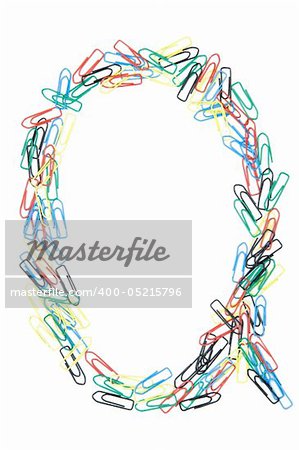 Letter Q formed with colorful paperclips