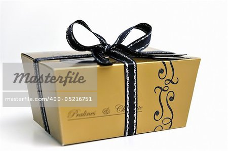 chocolate and praline luxury box with candy and sweets