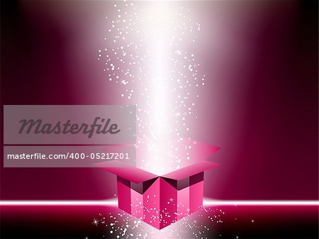 Pink gift box with stars. Editable Vector Image
