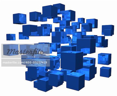 blue cubes disorder on white background - 3d illustration