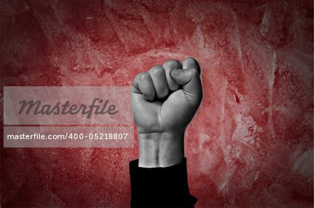 clenched fist held high in protest