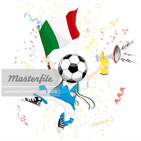 Italy Soccer Fan with Ball Head. Editable Vector Illustration