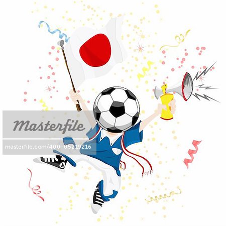 Japan Soccer Fan with Ball Head. Editable Vector Illustration